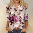 thumbnail image 2 of RPVATI Womens 3/4 Sleeve Tops And Blouses Button Down Up V Neck Floral Print Shirts Henley Loose Fit Elbow Sleeve Blouses Dressy Cute T Shirts Teen Girls Tunic Tops Wine 5XL, 2 of 6