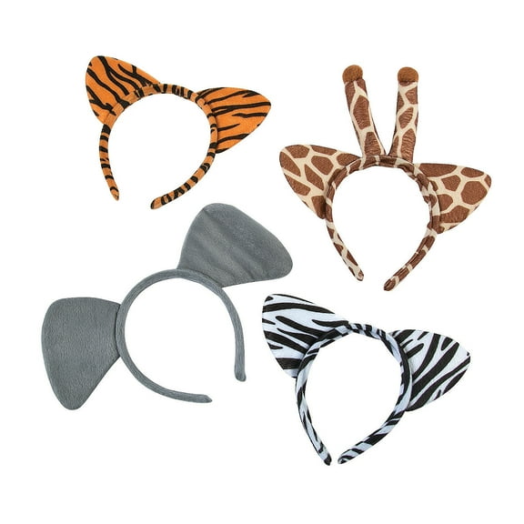 Fun Express Plush Zoo Animal Ear Headbands Multi-color Party Favors, 12 Count