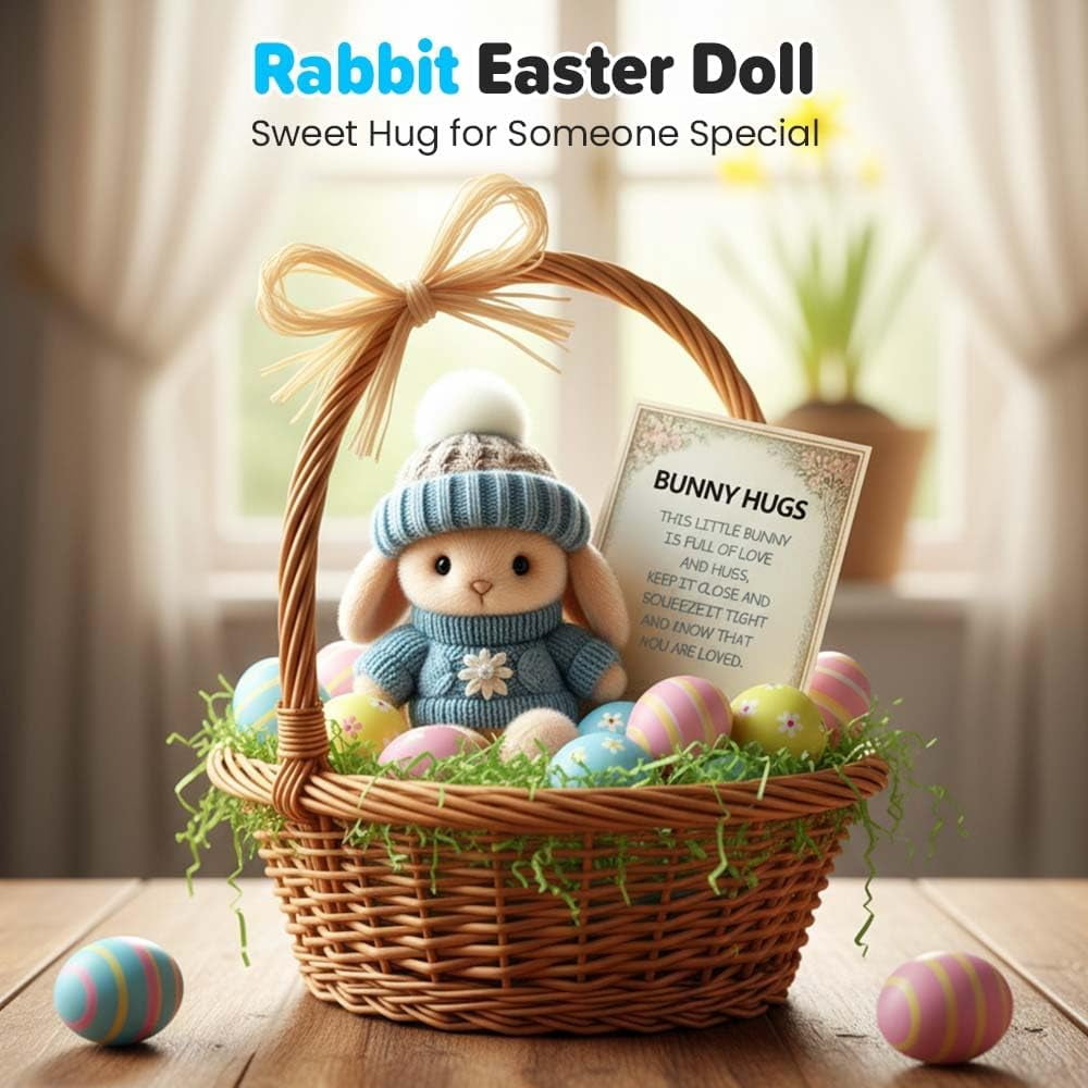 2026 New Handmade Bunny Hug Cute Easter with Card & Light, Soft Plush Rabbit Hugs in Box, Basket Stuffer (Blue) Blue