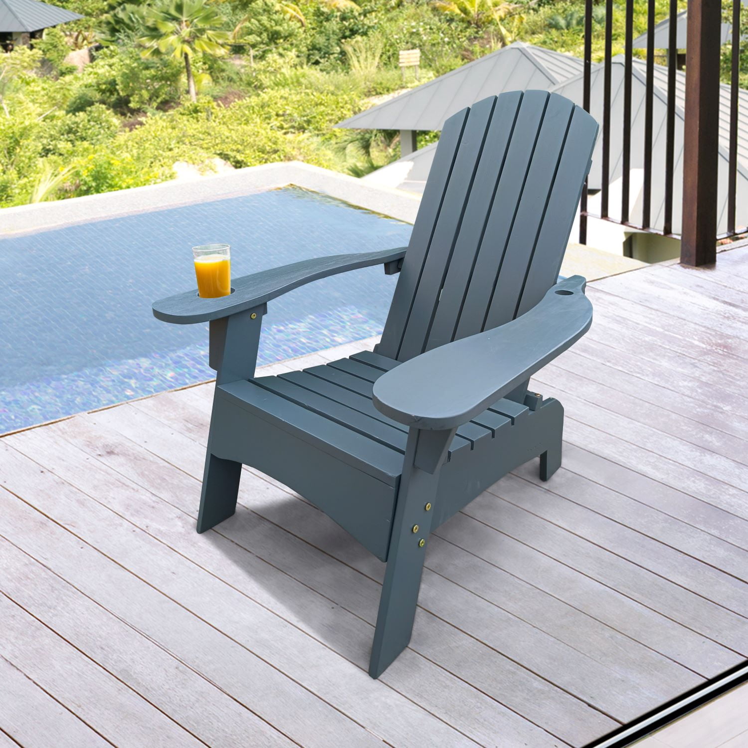 Resenkos Indoor/Outdoor Wood Adirondack Chair, Polywood Adirondack Chair with Hole to Hold Umbrella on The Arm