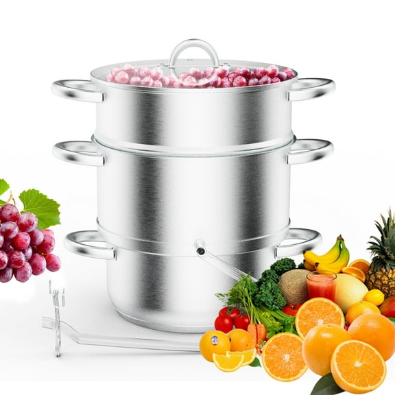 Ktaxon 4.5Qt Steam Juicer Extractor Stainless Steel, Juice Steamer Pot for Fruit & Vegetables with Tempered Glass Lid Clamp, Loop Handles, Ideal for Making Juice, Jelly, Pasta