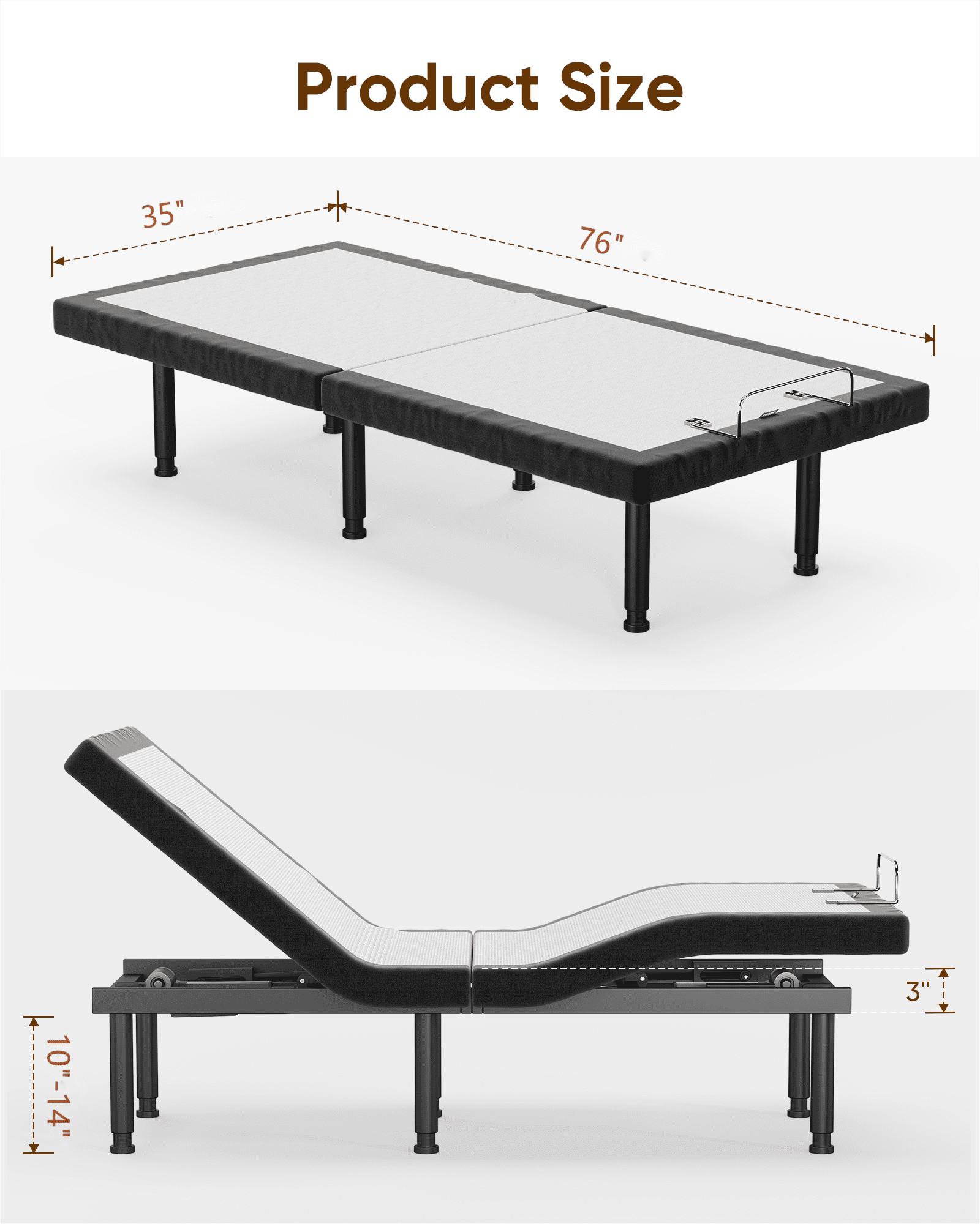 Cottinch Adjustable Bed Base Frame Twin Size for Stress Management with Massage, Remote Control,Adjustable Legs