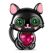ROSIANNA Black, Pink Heart Stone Charm, Sterling Silver Charm