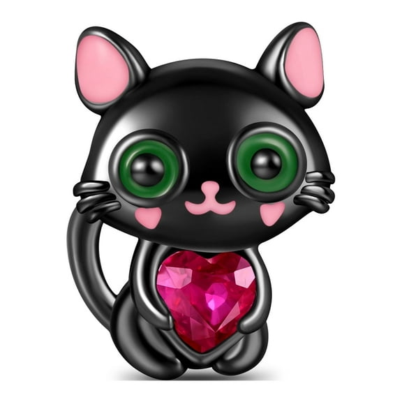 ROSIANNA Black, Pink Heart Stone Charm, Sterling Silver Charm