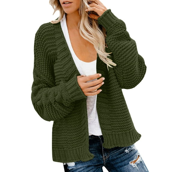 Pockets Round Neck Outwear Solid Color Cardigan Open Front Warm Pullover Long Cable Knitted Sweater Autumn Women Coat Fashion Loose Knitwear