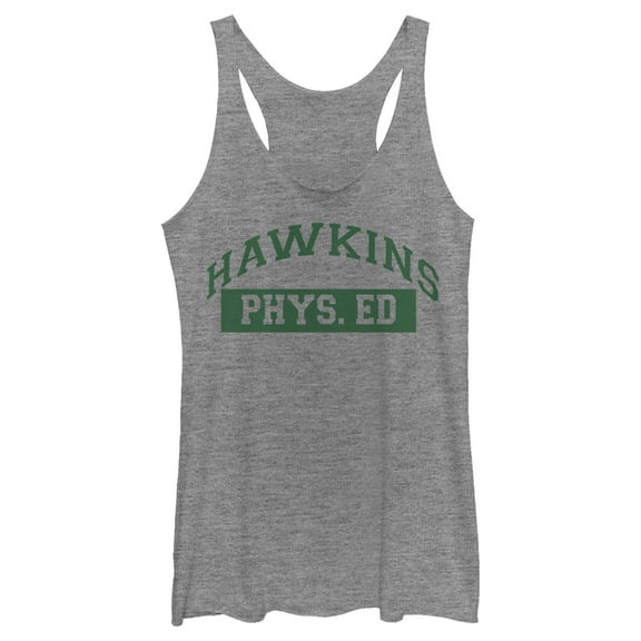 Netflix Women's Stranger Things Hawkins Phys. Ed Costume Racerback Tank Top Gray Heather Small