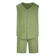 thumbnail image 4 of VBTAPA Mens Linen 2 Piece Outfits Solid Sleeveless Button Down Shirts and Shorts Set Summer Casual Beach Suits Green L, 4 of 4