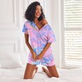 thumbnail image 3 of Wutalume Womens Pajama Sets Tie Dye Print - Short Sleeve Soft Cute Sleepwear, Lightweight Two Piece Lounge Set for Summer Home Relax,Pink L, 3 of 5