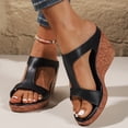 thumbnail image 2 of Sandals Women Cork Wedges Heels Casual Open Toe Cutout T-Strap Slides Comfortable Footbed High Heeled Mules Summer Dress Shoes Black Size 7, 2 of 7