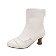 thumbnail image 3 of Women's Boots Mid Calf Kitten Heel Round Toe Booties with Zipper Casual Outdoor Dressy Comfortable Short Boots Winter Shoes for Women White 6, 3 of 7