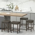 thumbnail image 4 of Gymax Bar Stool Set of 4 24-Inch Counter Height Saddle Stools w/ PU Leather Upholstery Gray & Brown, 4 of 10