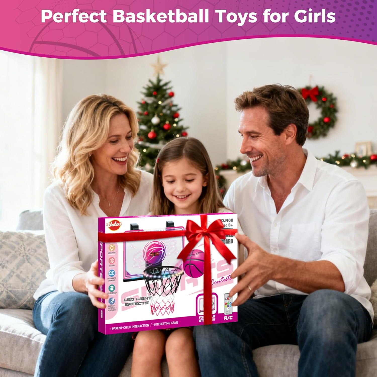 TERRAMUS LED Basketball Hoop,Indoor Basketball Set with 7 Color Lights, Glowing Rim, Scoreboard, Remote Controller, and Sports Toy for Girls Boys Ages 5-12+