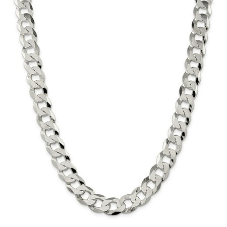 Sterling Silver 13mm Beveled Curb Chain Necklace - Lobster Claw - Length: 20 to