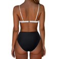 thumbnail image 2 of Women Triangle High Cut Bikini Sets Sexy High Waisted Color Block Two Piece Swimsuits Push Up Bathing Suits(Black White,M), 2 of 5