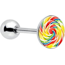 Body Candy 14G Women 316L Stainless Steel Rainbow Swirl Lollipop Mens Barbell Tongue Ring Body Piercing Jewelry 5/8”
