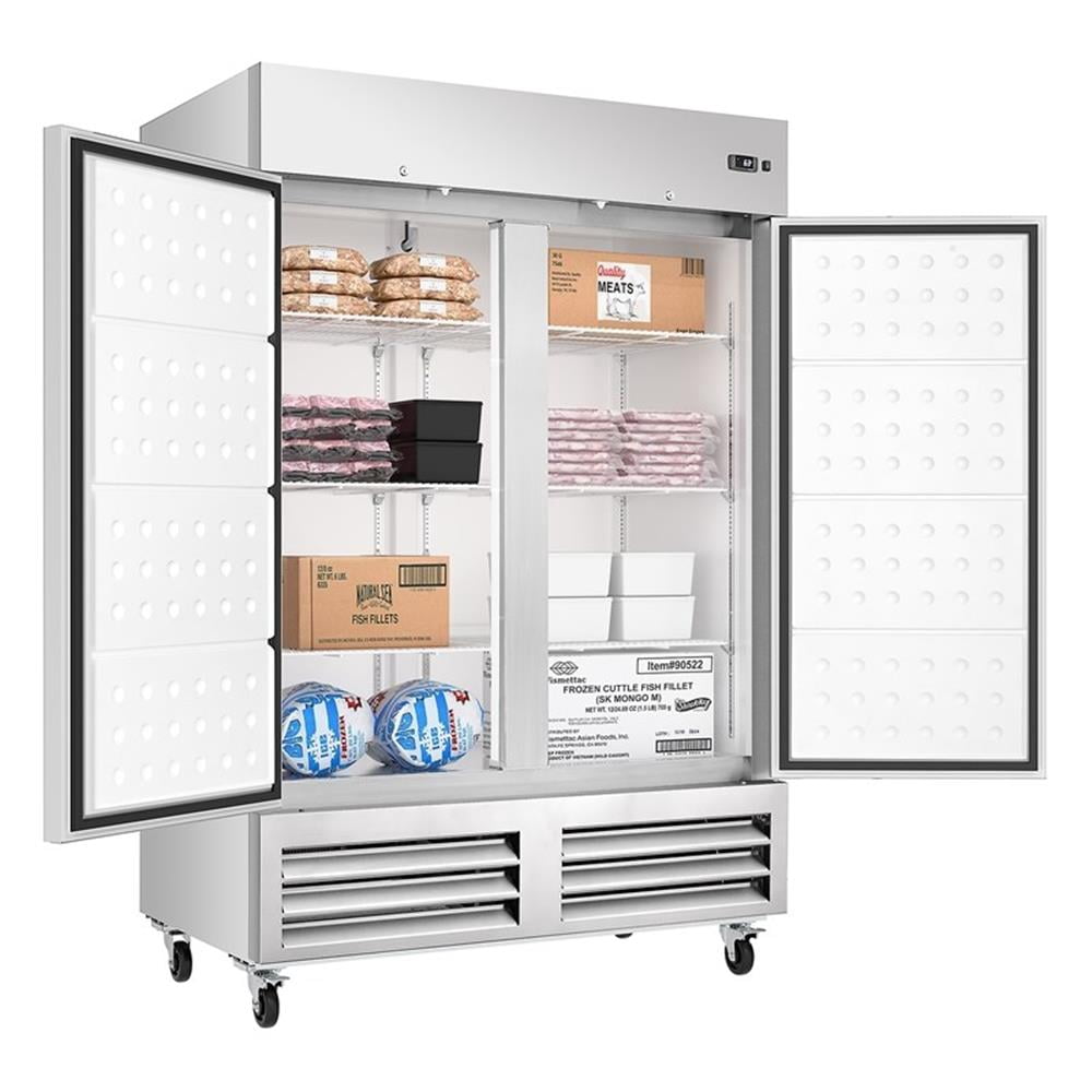 Pemberly Row 54" Commercial Two-Door Convertible Reach in Refrigerator in Silver