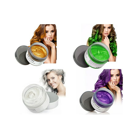 Hair Wax Colors Kit Temporary Hair Color Easy to Rinse Out Hair Coloring Cream Mud Dye - White, Yellow, Green, (Best Way To Rinse Out Hair Dye)