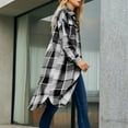 thumbnail image 5 of Drses Womens Long Plaid Shacket Jacket Button Down Long Sleeve Lapel Collar Trench Coat Fashion Retro Loose Fit Outerwear, 5 of 6