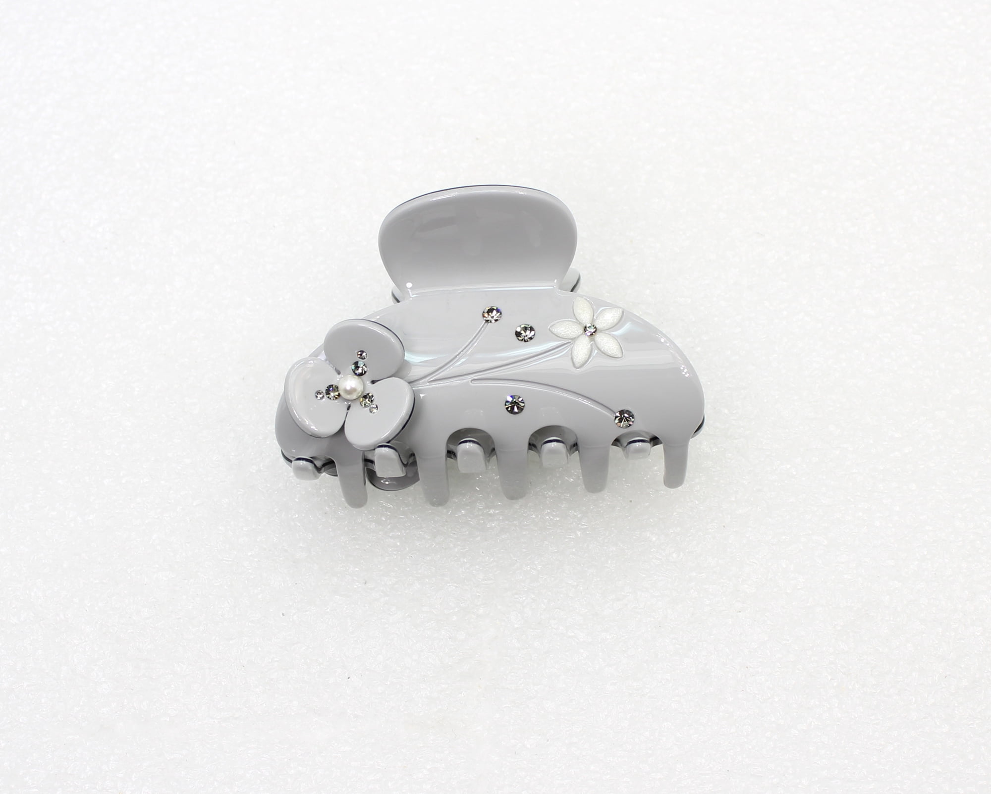Faship Gray Cellulose Acetate Floral Art Deco Hair Claw Clips