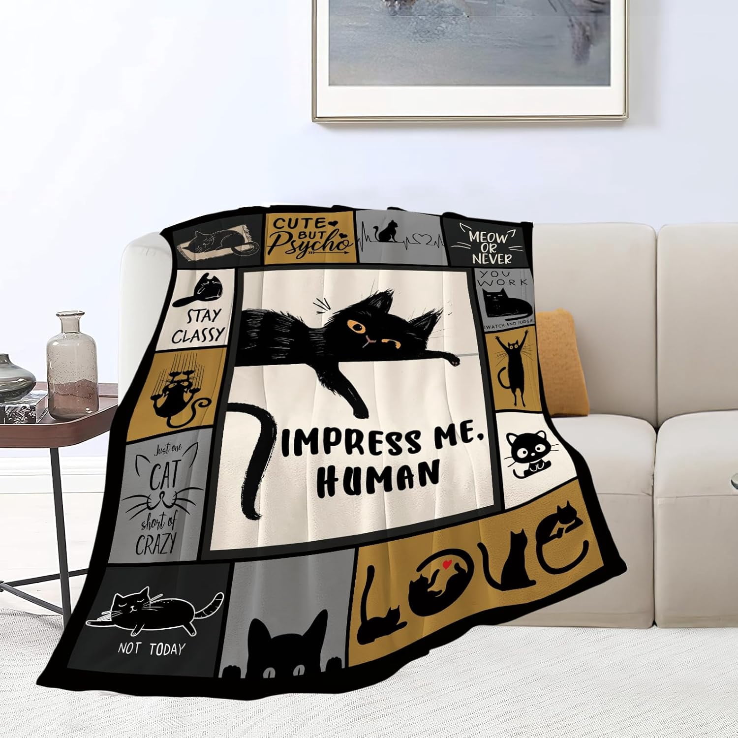 Cat Blanket Black Cat Throw Blanket Soft Fleece Flannel Bedding Cat Gifts for Women Men Boys Girls Lovers Adults Lovers Stuff Plush for Couch Sofa Bed Room Decor 40"X50"