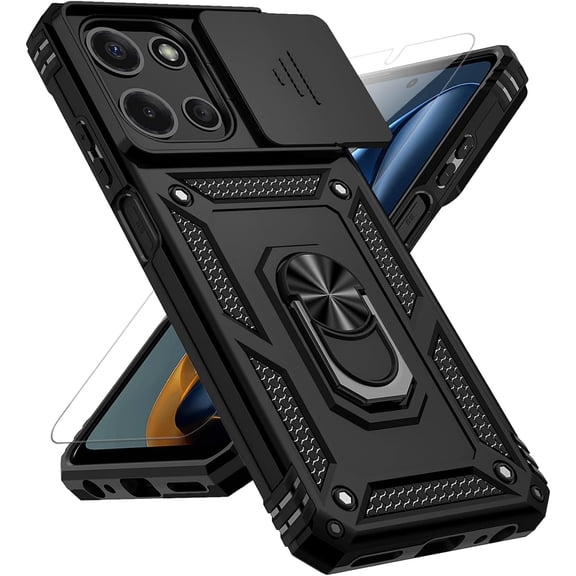 for Motorola Moto G 2025 / Moto G 2026 / Moto G Play 2026 Case, with Slide Camera Cover HD Screen Protector [Military Grade 16ft. Drop Tested] Ring Holder Kickstand Protective Phone Case