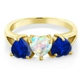 thumbnail image 2 of Gem Stone King 2.35 Cttw Simulated Opal and Blue Created Sapphire 18K Yellow Gold Plated Silver Ring for Women | Gemstone Birthstone | 6MM Heart (Size 9), 2 of 3