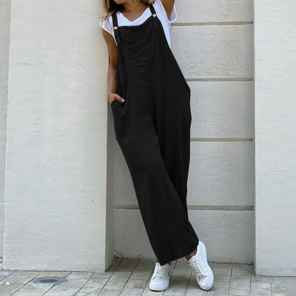 Women's Casual Sleeveless Dungarees Loose Long Jumpsuit Pants Trousers Overalls Fall Work Clothes for Women Dress Pants for Women Business Casual with Back Pockets Peg Pants with Tie Womens Work Pants