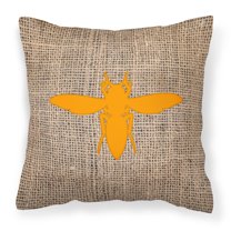 Carolines Treasures BB1053-BL-OR-PW1818 Yellow Jacket Burlap and Orange Canvas Fabric Decorative Pillow BB1053 18H