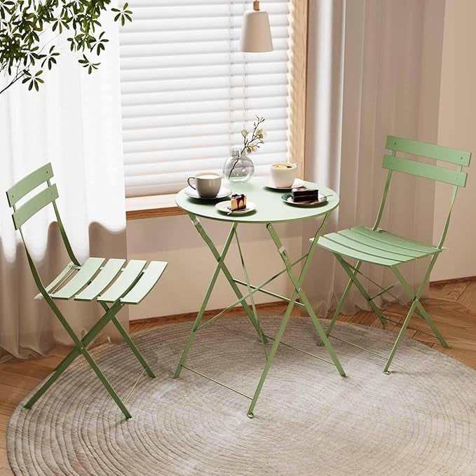 Lavish Home Folding Patio Bistro Set – 3-Piece Acacia Wood and Steel Café Table and Chairs, Brown