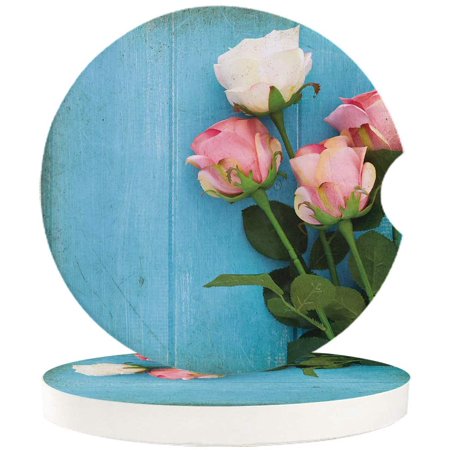 

ZHANZZK White and Pink Rose on Retro Wooden Set of 6 Car Coaster for Drinks Absorbent Ceramic Stone Coasters Cup Mat with Cork Base for Home Kitchen Room Coffee Table Bar Decor
