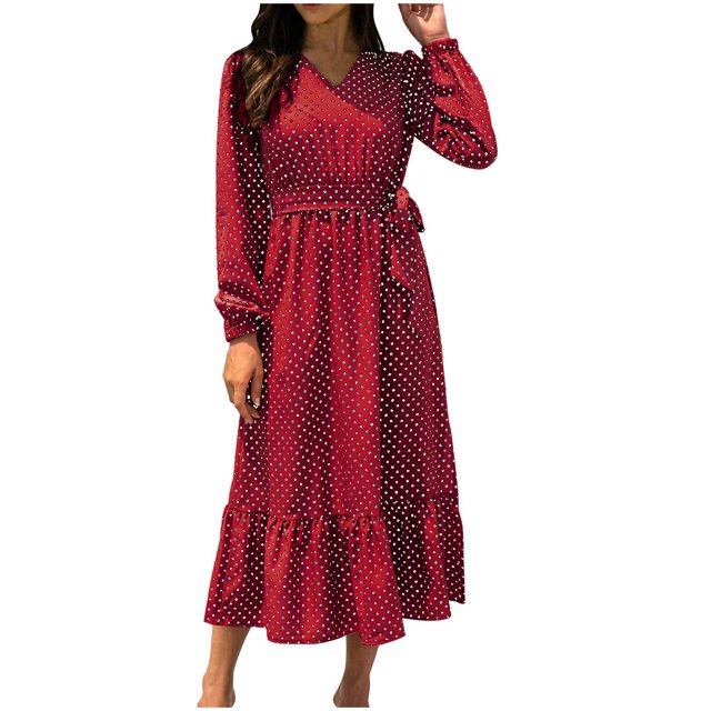 Pompotops Femmes Sexy Mode V-Cou à Manches Longues Bandage Partie Automne Robe de Longueur Cheville