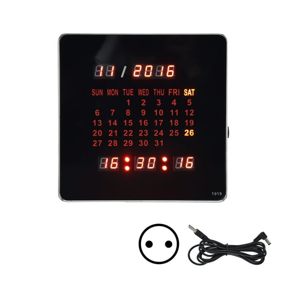 ZOUSSIQI Fashionable Digital Wall Clock Power Off Memory LED Digital Alarm Clock Wall Calendar Clock 100‑240VEU Plug JU316-57921