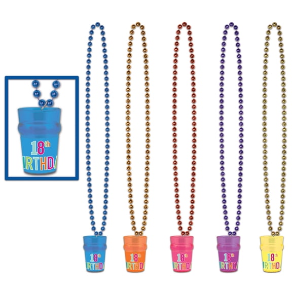 Beistle 18th Birthday Beaded Party Necklaces with Glass - 33" - Multicolor - Pack of 12