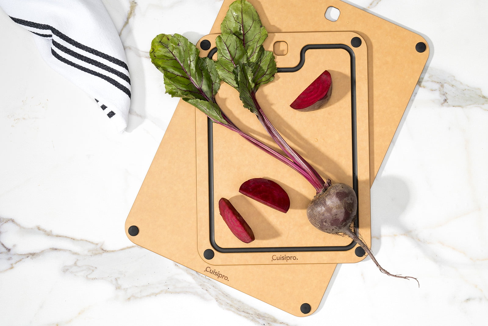 Cuisipro Fibre Wood Cutting Board with Silicone Feet, 16 x 11 Inch, Natural/Slate