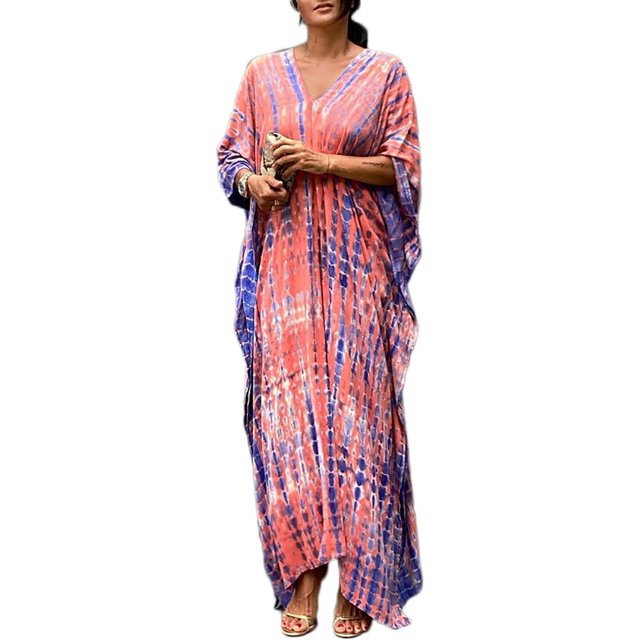 Xishao Cubre Bikini Vestido Largo de Playa Talla Grande Kaftan para Mujer D-Rosado Morado D-Rosado Morado Xishao ropa