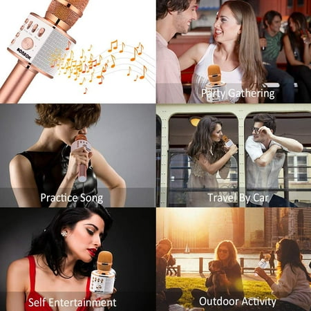 BONAOK Wireless Bluetooth Karaoke Microphone, Portable Handheld Mic Speaker Machine for Home Party Birthday All Smartphones (Q37 Rose Gold)