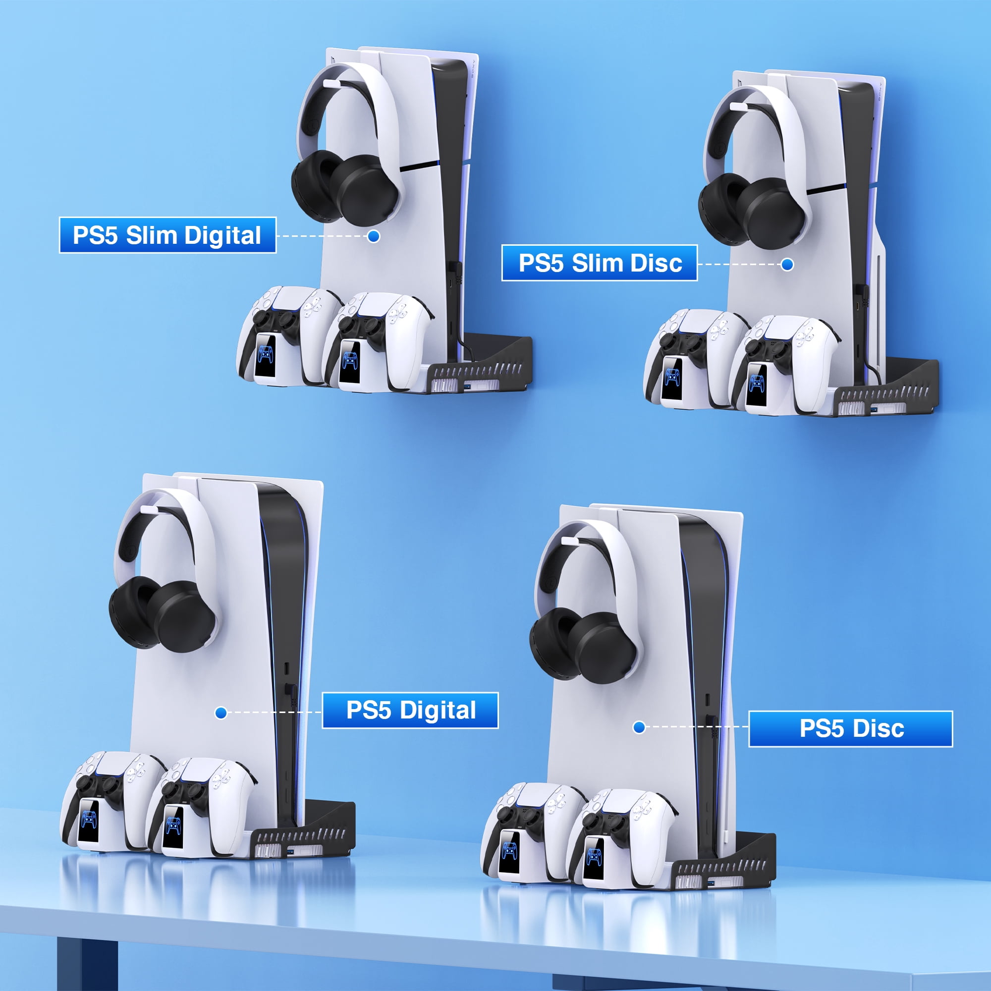 PS5 Silm Stand with Cooling Fan for 2020 Playstation 5 Disc/Digital Console/PS5 Silm,PS5 Accessories with Dual Charger Station