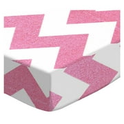 SheetWorld Fitted 100% Cotton Percale Play Yard Sheet Fits BabyBjorn Travel Crib Light 24 x 42, Sparkly Pink Chevron