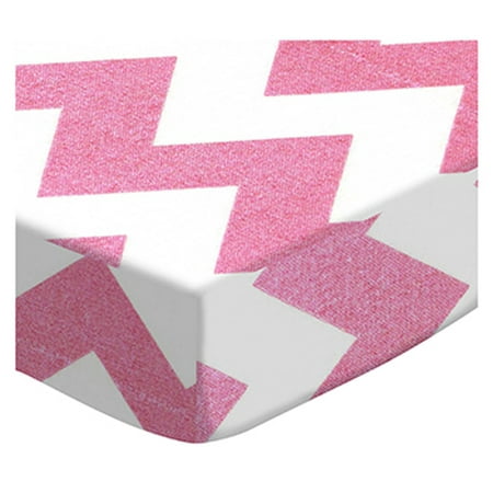 SheetWorld Fitted 100% Cotton Percale Play Yard Sheet Fits BabyBjorn Travel Crib Light 24 x 42, Sparkly Pink Chevron