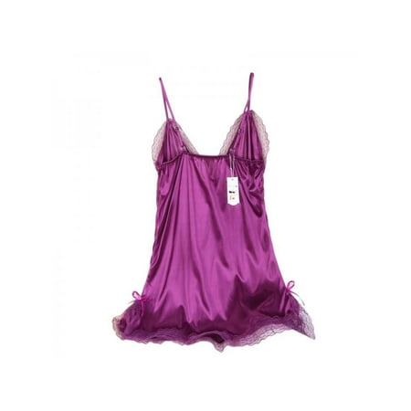 

VICOODA Sexy Lace Satin Chemise Nightwear Full Slip Silk Sleepwear Robe Dress with G-string Babydol Silky Nightie Nightdress for Women