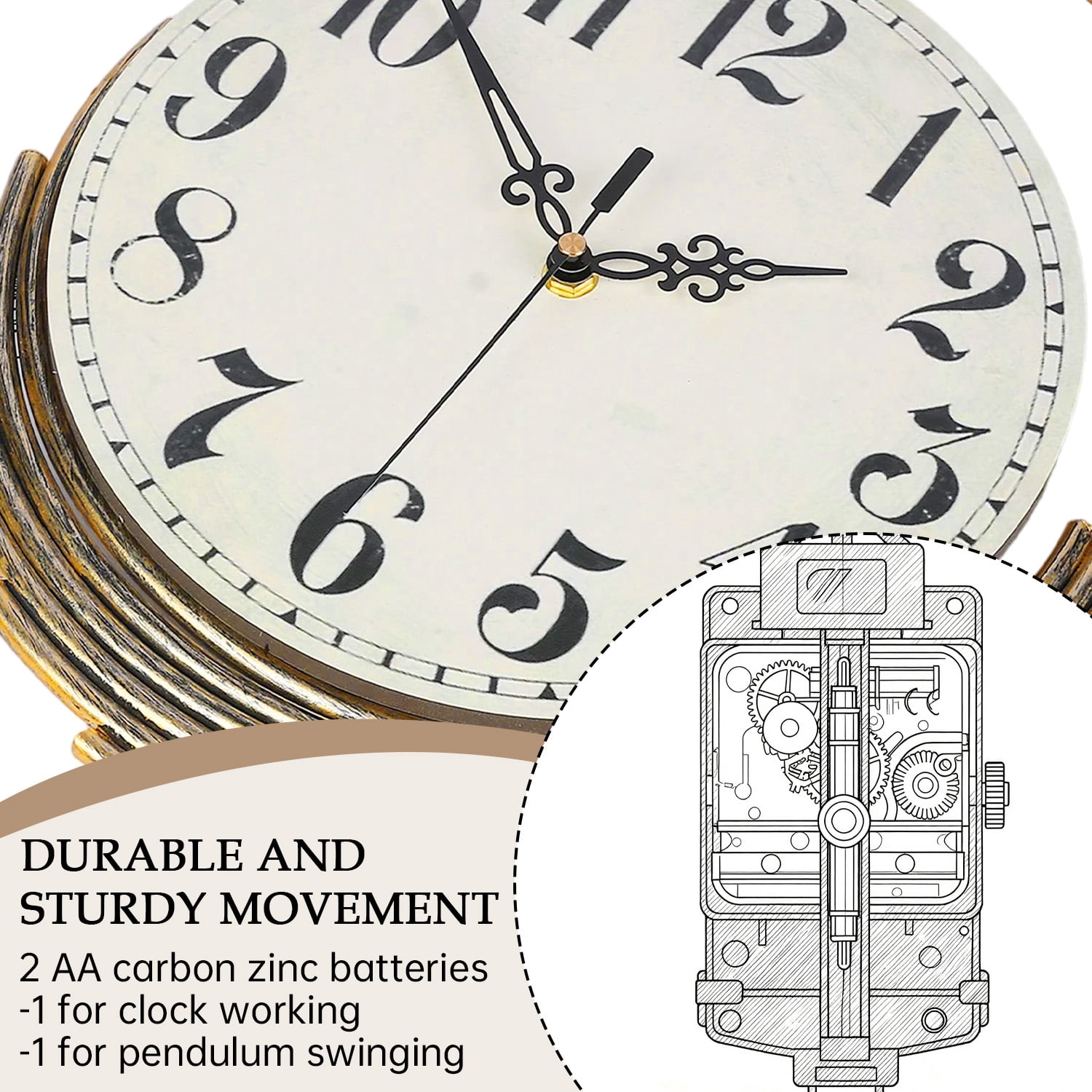 Crescent-Shaped Vintage Distressed Luxury Wall Clock – Retro Pendulum Decorative Clock