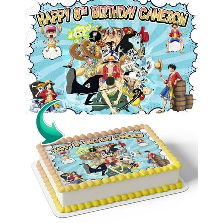 Cakecery One Piece Crew Pirates Adventures Team Luffy Edible Cake Image Topper Birthday Cake Banner 1/4 Sheet