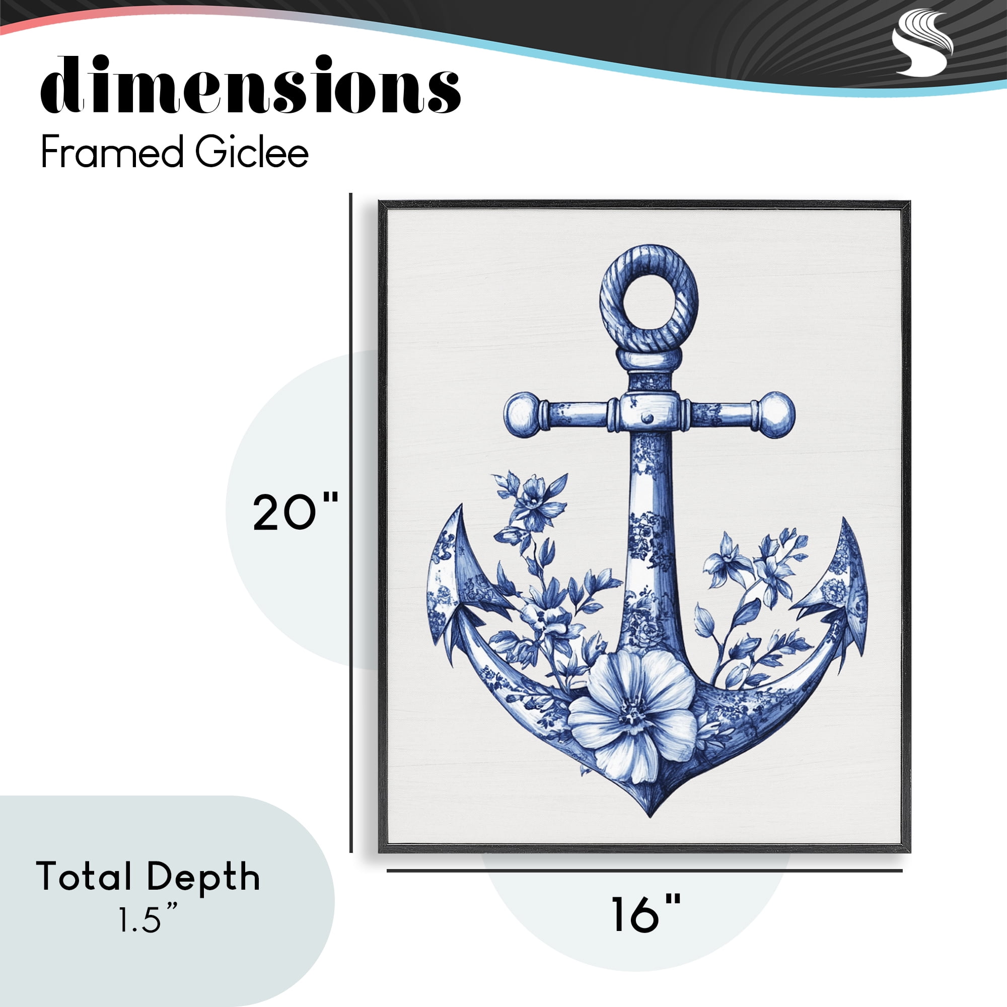 Toile Patterned Anchor Black Framed Giclee Art, design by Lettered and Lined
