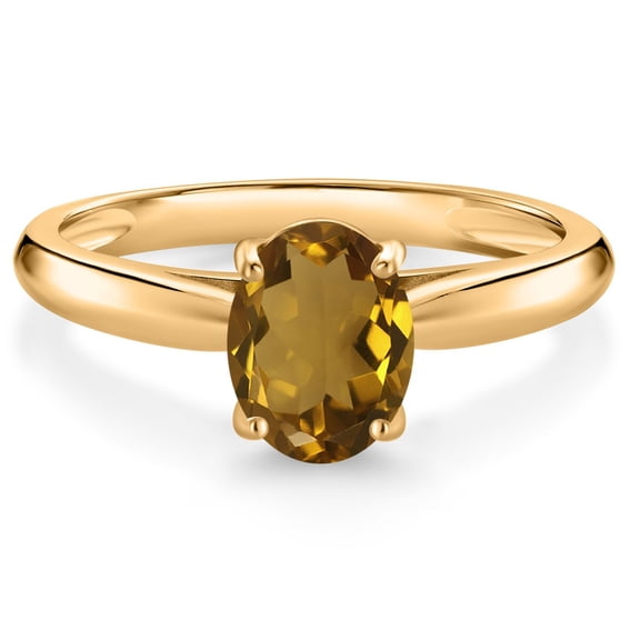 Gem Stone King 10K Yellow Gold Whiskey Quartz Solitaire Engagement Ring for Women (1.00 Cttw, Oval 8X6MM, Gemstone Birthstone, Available in Size 5, 6, 7, 8, 9)