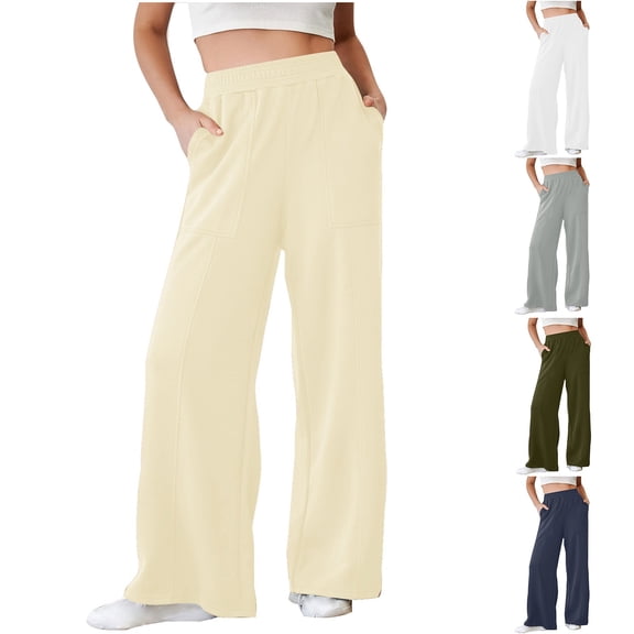 Mifsaly Wide Leg Sweatpants for Women Pleated High Waisted Straight Legs Pants with Pockets Soild Color Athletic Joggers Workout Gym Loose Pant 2025 Fall Winter Fashion Outfits