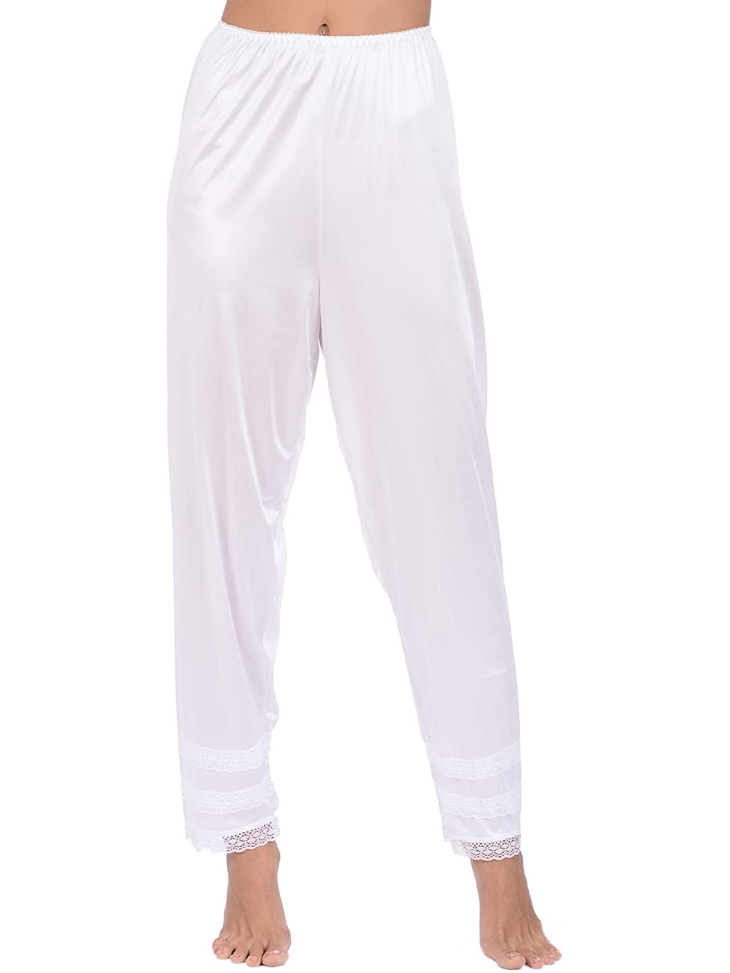 Women's Satin Silk Sleepwear Slip Liner Long Pajamas Pants Nightwear ...