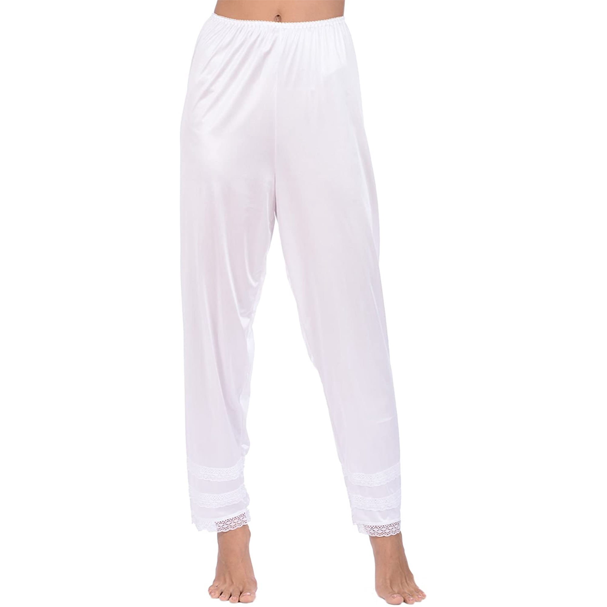 Fortune Women Satin Sleep Pants Pajamas Nightwear Loungewear Pj Bottoms Long Trousers S Xxl White