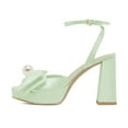 thumbnail image 2 of XYD Women Bowknot Platform Sandals with Pearl Open Toe Bridal Block High Heels Ankle Strap Wedding Prom Satin Shoes Size 7 Green, 2 of 4