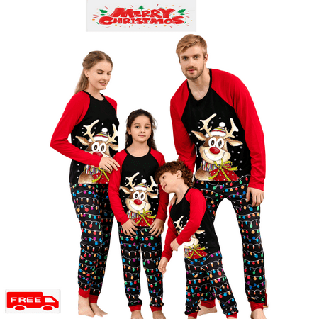 

Christmas Pajamas for Family Deer Tops + String Lights Pants Set
