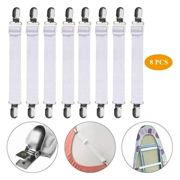 8 pinzas ajustables para sábanas, tirantes elásticos para colchón, correas de sujeción para sábanas y fundas de sofá.